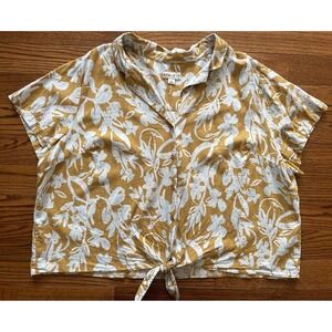 Ava & Viv Women 3X Linen Short Sleeve Button Up Shirt Tie Top Resort Tropical